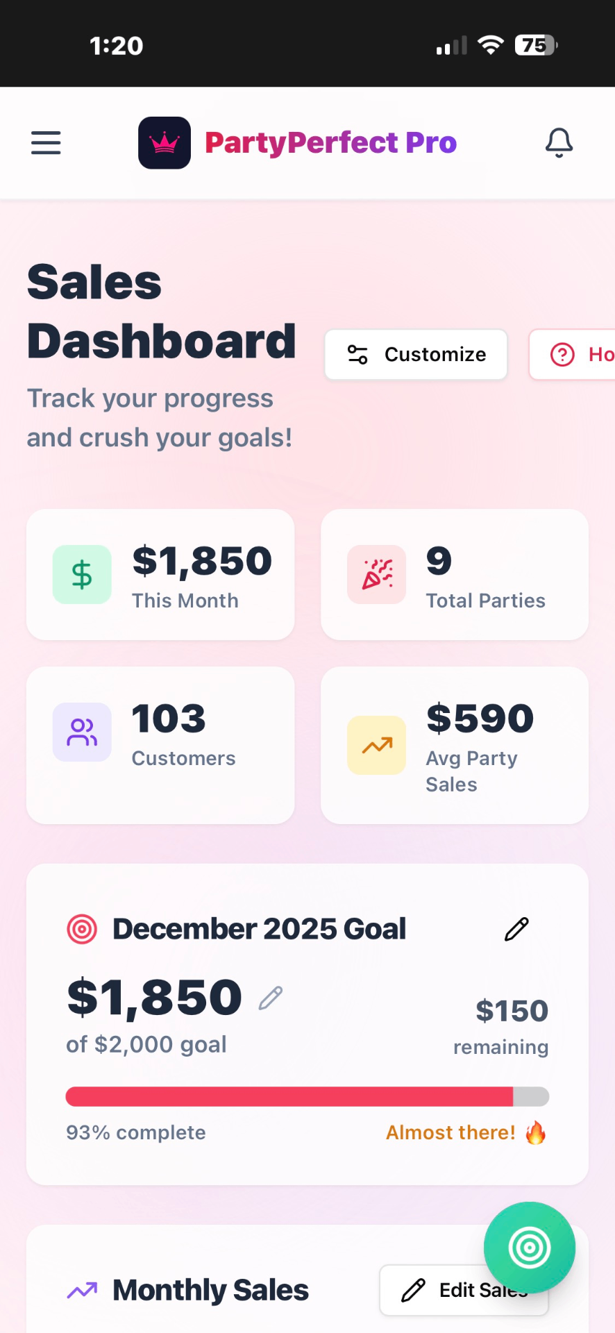 PartyPerfect Pro Sales Dashboard